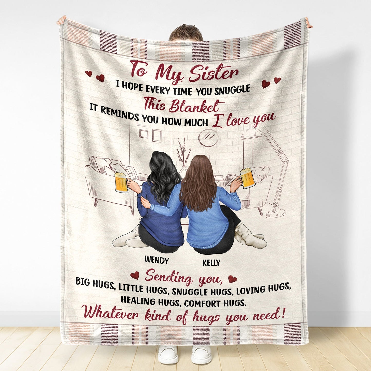 Personalized 'Sending Hugs' Blanket - Custom Gift for Siblings & Friends