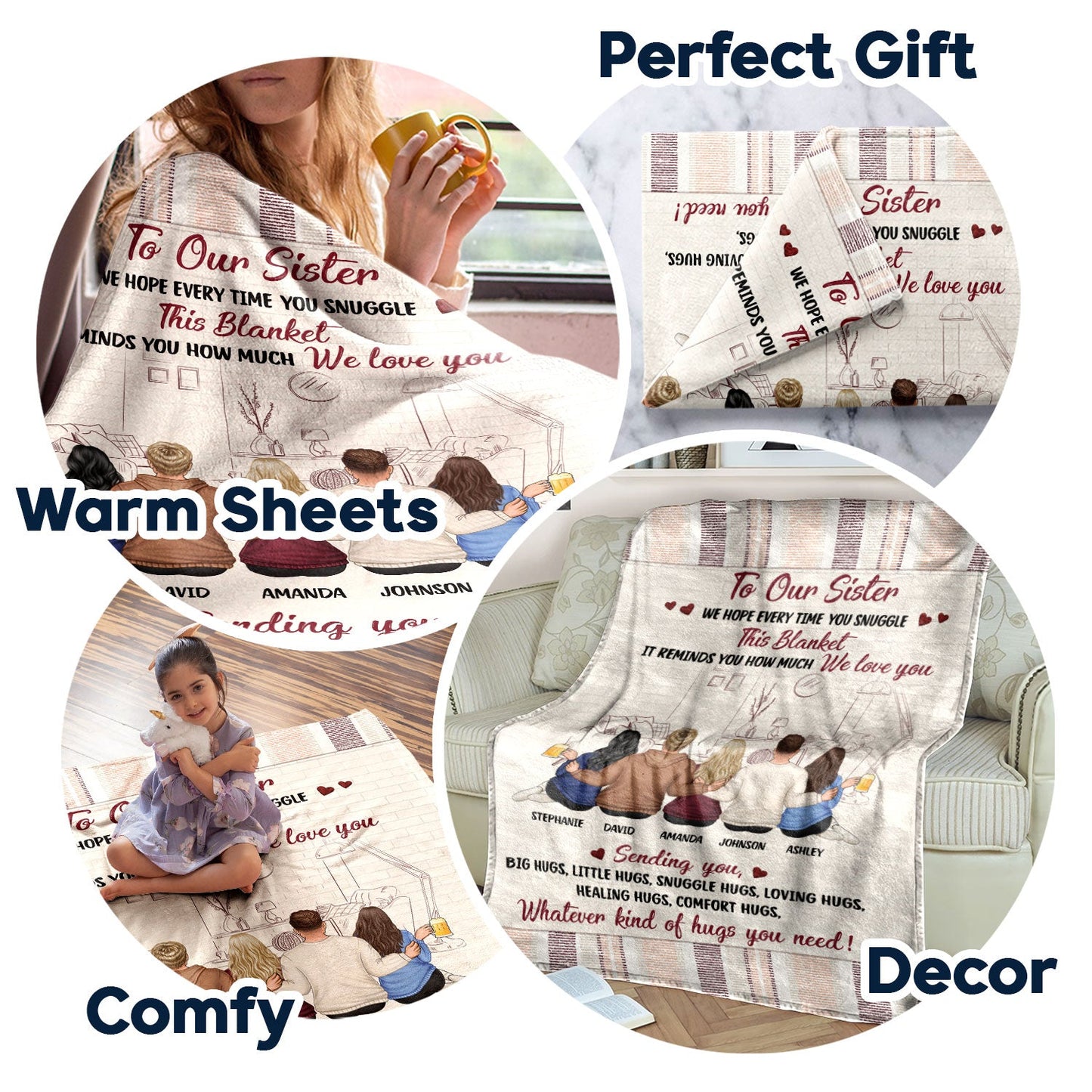 Personalized 'Sending Hugs' Blanket - Custom Gift for Siblings & Friends