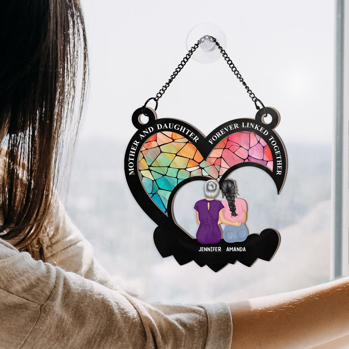 Personalized Mother Daughter 'Forever Linked' Suncatcher Gift