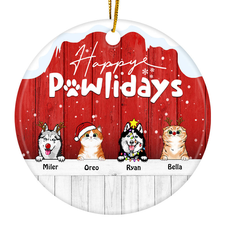 Personalized 'Happy Pawlidays' Ceramic Ornament for Dog & Cat Lovers