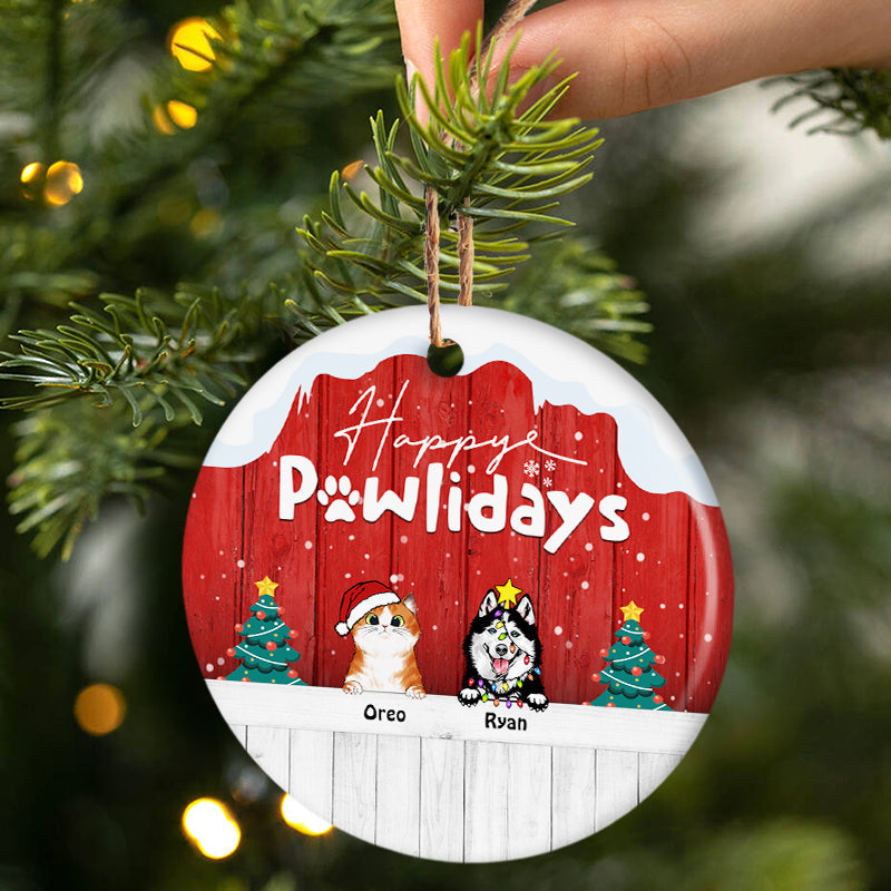 Personalized 'Happy Pawlidays' Ceramic Ornament for Dog & Cat Lovers