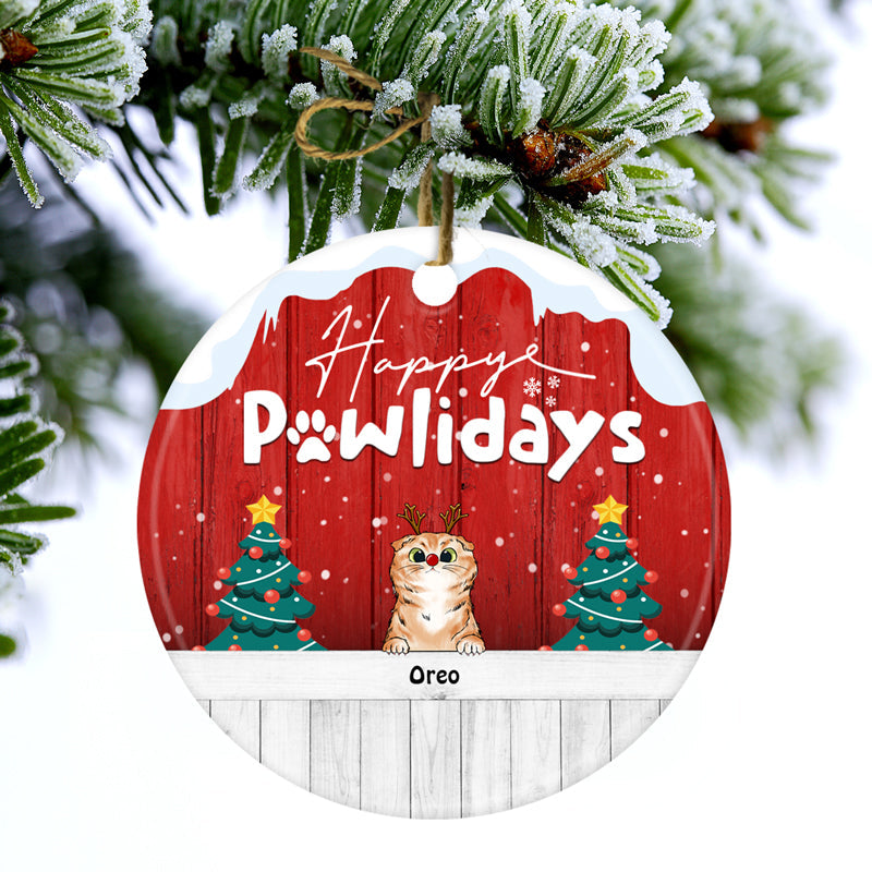 Personalized 'Happy Pawlidays' Ceramic Ornament for Dog & Cat Lovers