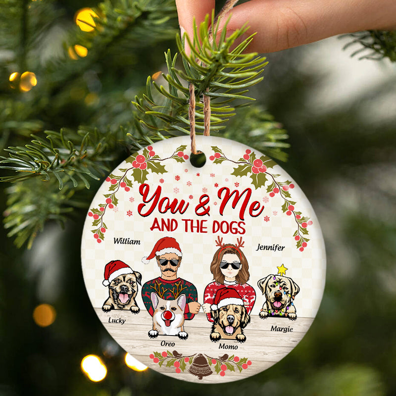 Custom 'You & Me & The Dogs' Christmas Ceramic Ornament for Dog Lover Couples