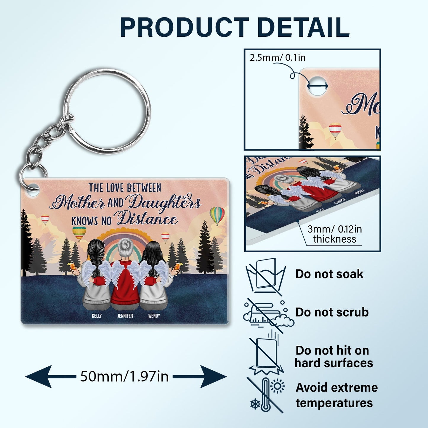 Personalized Mother Daughters Keychain - "Love is Forever" Custom Keepsake Gift