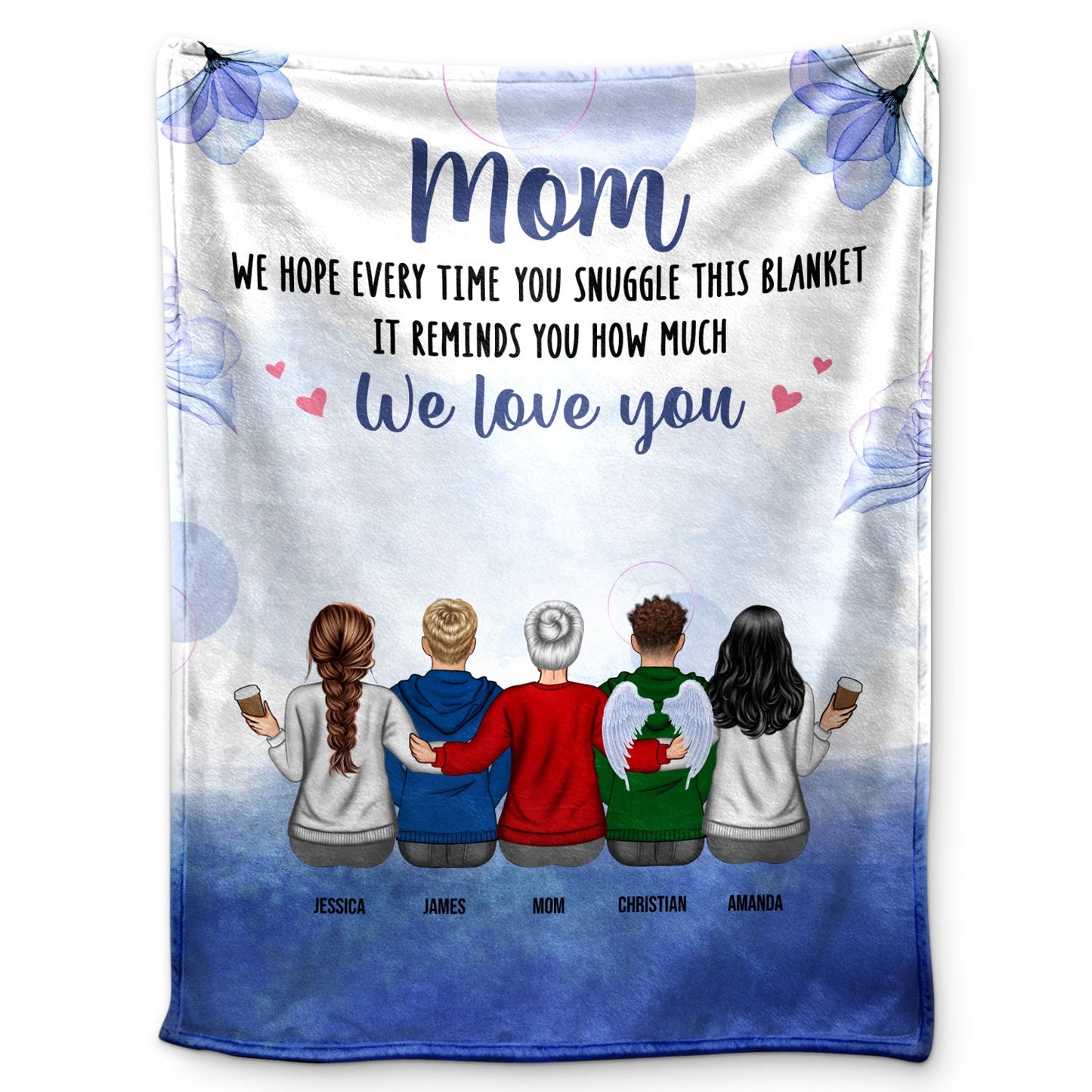 Personalized Family Blanket: 'We Love You' Heartfelt Gift for Mom & Grandma