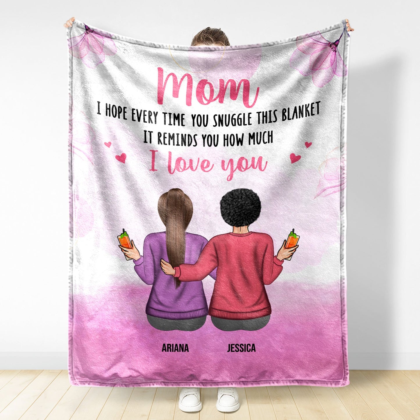 Personalized Family Blanket: 'We Love You' Heartfelt Gift for Mom & Grandma