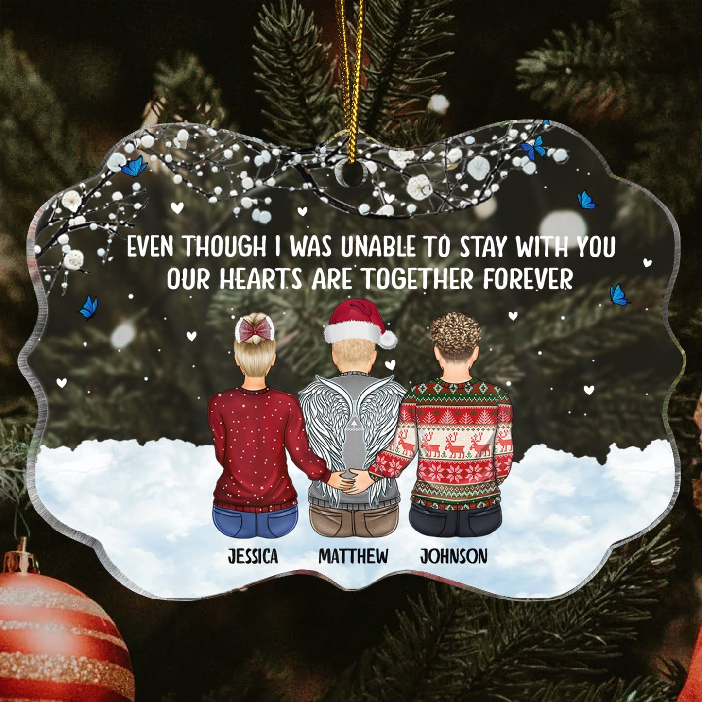 Personalized Memorial For Loved One Family Ornament - 'Hearts Together Forever' Christmas Keepsake
