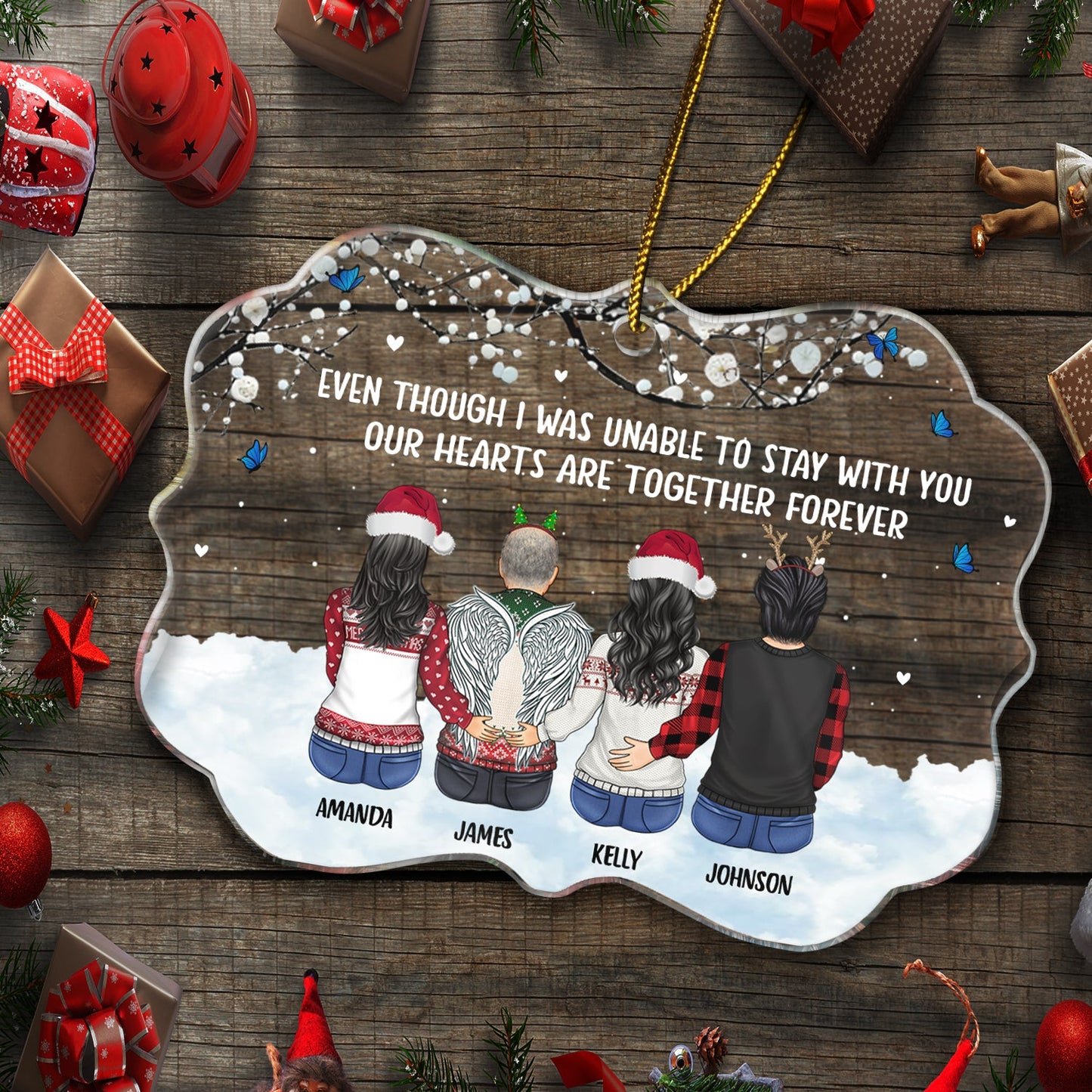 Personalized Memorial For Loved One Family Ornament - 'Hearts Together Forever' Christmas Keepsake