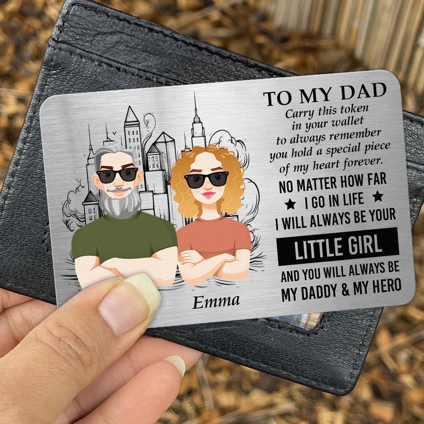 Personalized Dad Wallet Card: 'Always Your Little Girl, My Hero' Keepsake