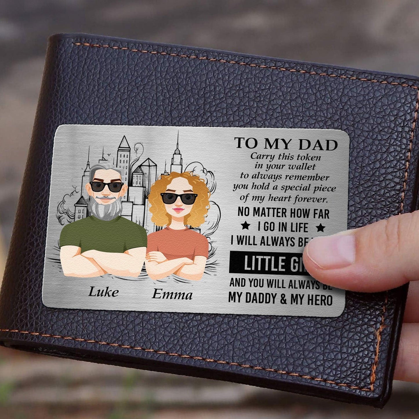 Personalized Dad Wallet Card: 'Always Your Little Girl, My Hero' Keepsake