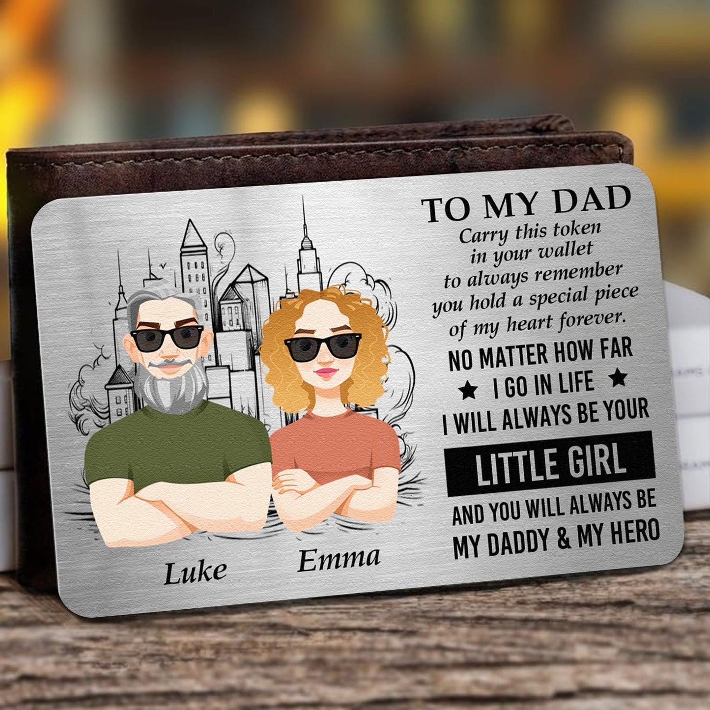 Personalized Dad Wallet Card: 'Always Your Little Girl, My Hero' Keepsake