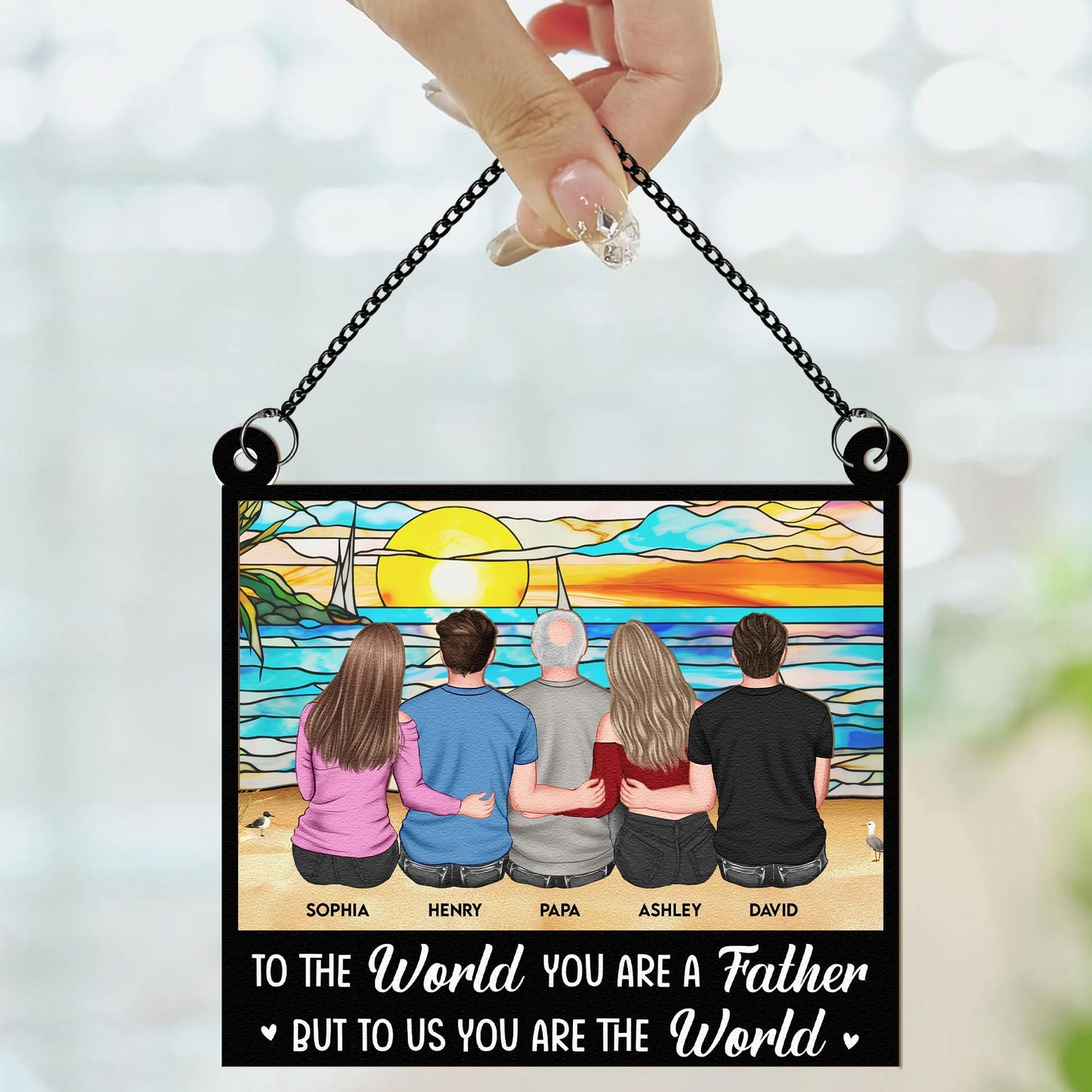 Personalized Dad Suncatcher: 'To Us, You Are The World' Family Gift