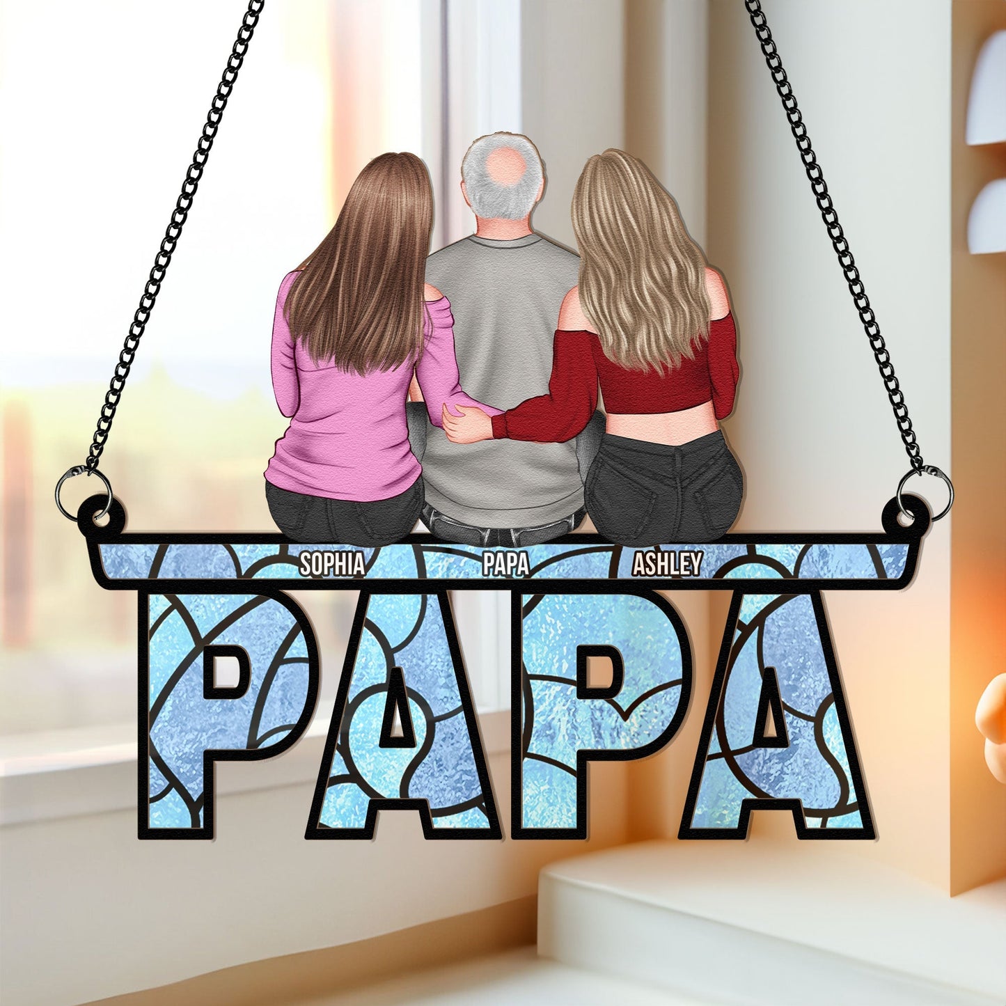 Personalized Papa & Daughters Suncatcher: Dad's Sunshine Keepsake Gift