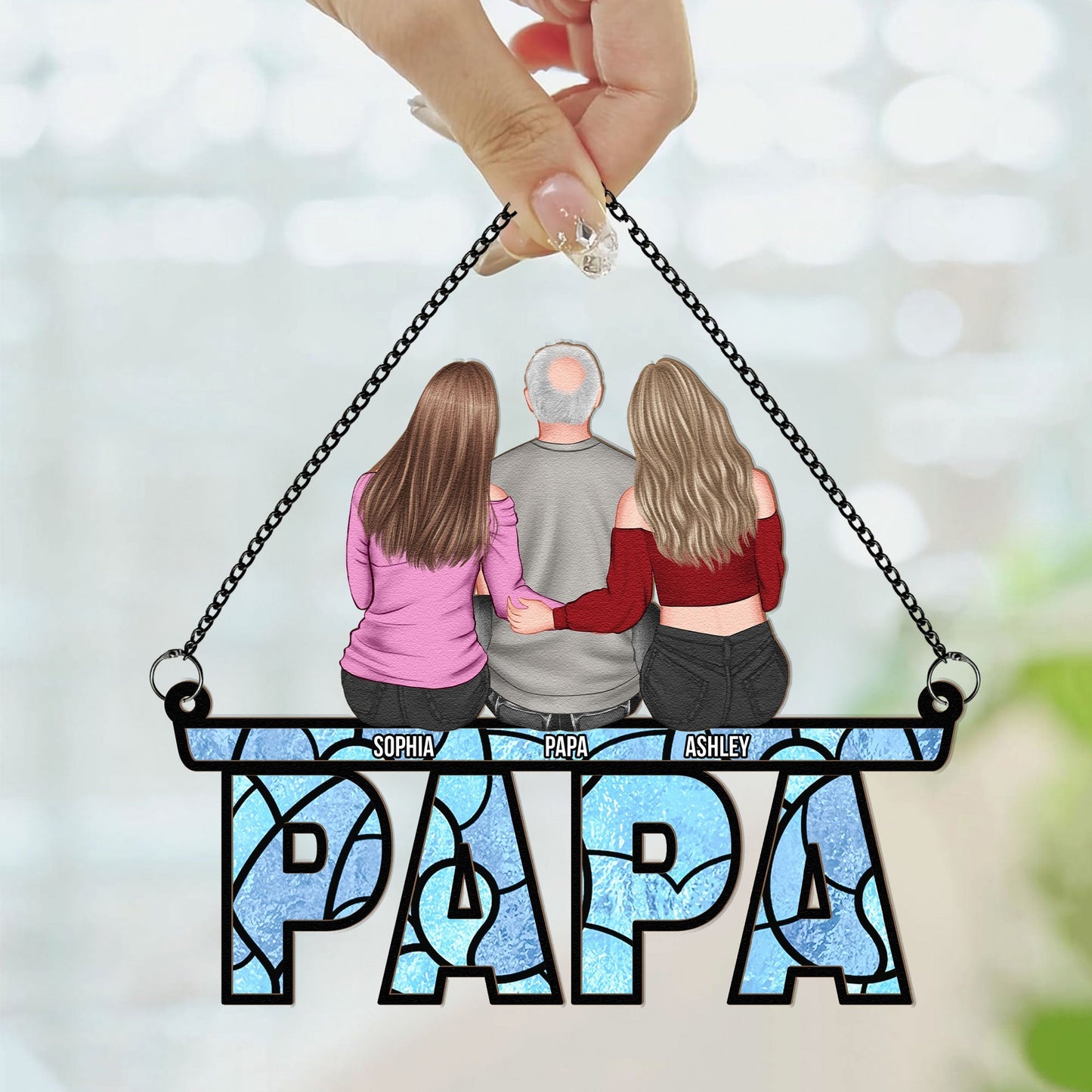 Personalized Papa & Daughters Suncatcher: Dad's Sunshine Keepsake Gift