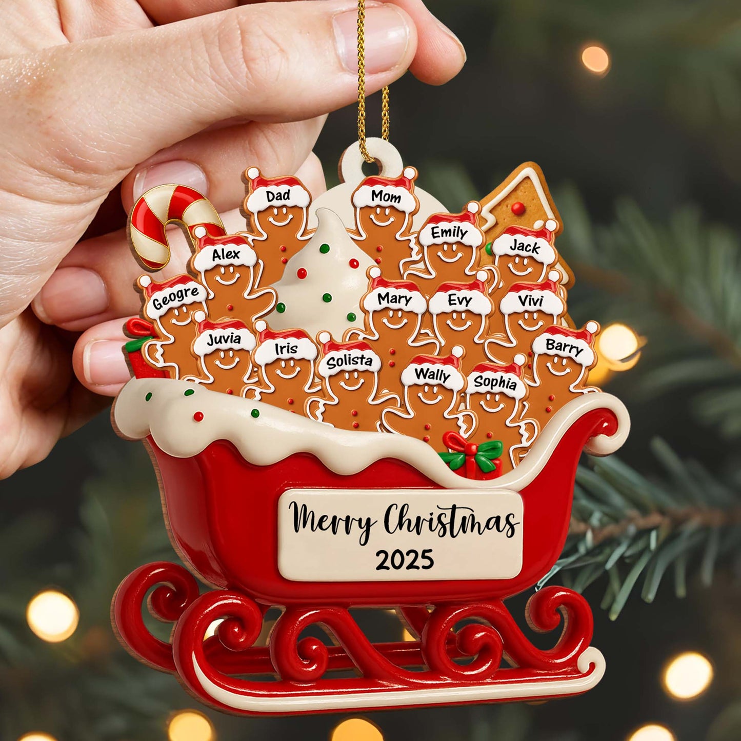 Merry Christmas Family Gingerbread Sleigh Ornament