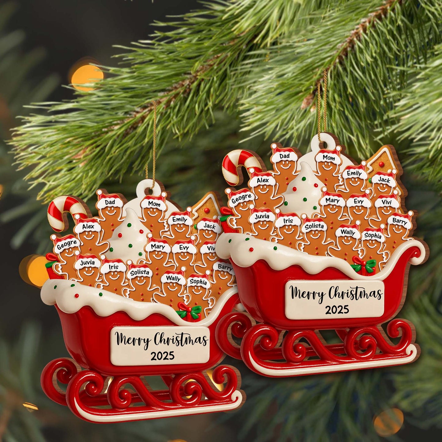 Merry Christmas Family Gingerbread Sleigh Ornament