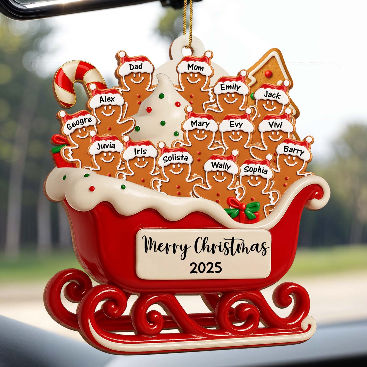 Merry Christmas Family Gingerbread Sleigh Ornament