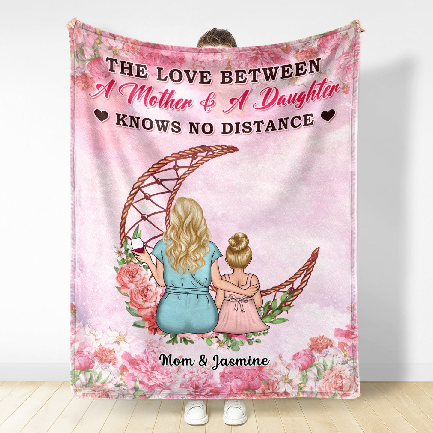 Mother Daughter Love Bridges Any Distance - Personalized Fleece Blanket - Cherished Mom Gift