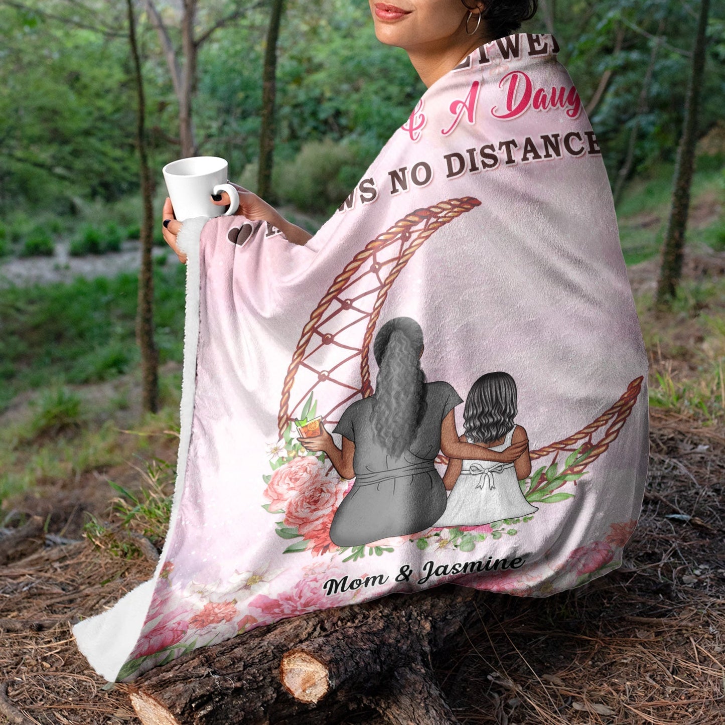 Mother Daughter Love Bridges Any Distance - Personalized Fleece Blanket - Cherished Mom Gift