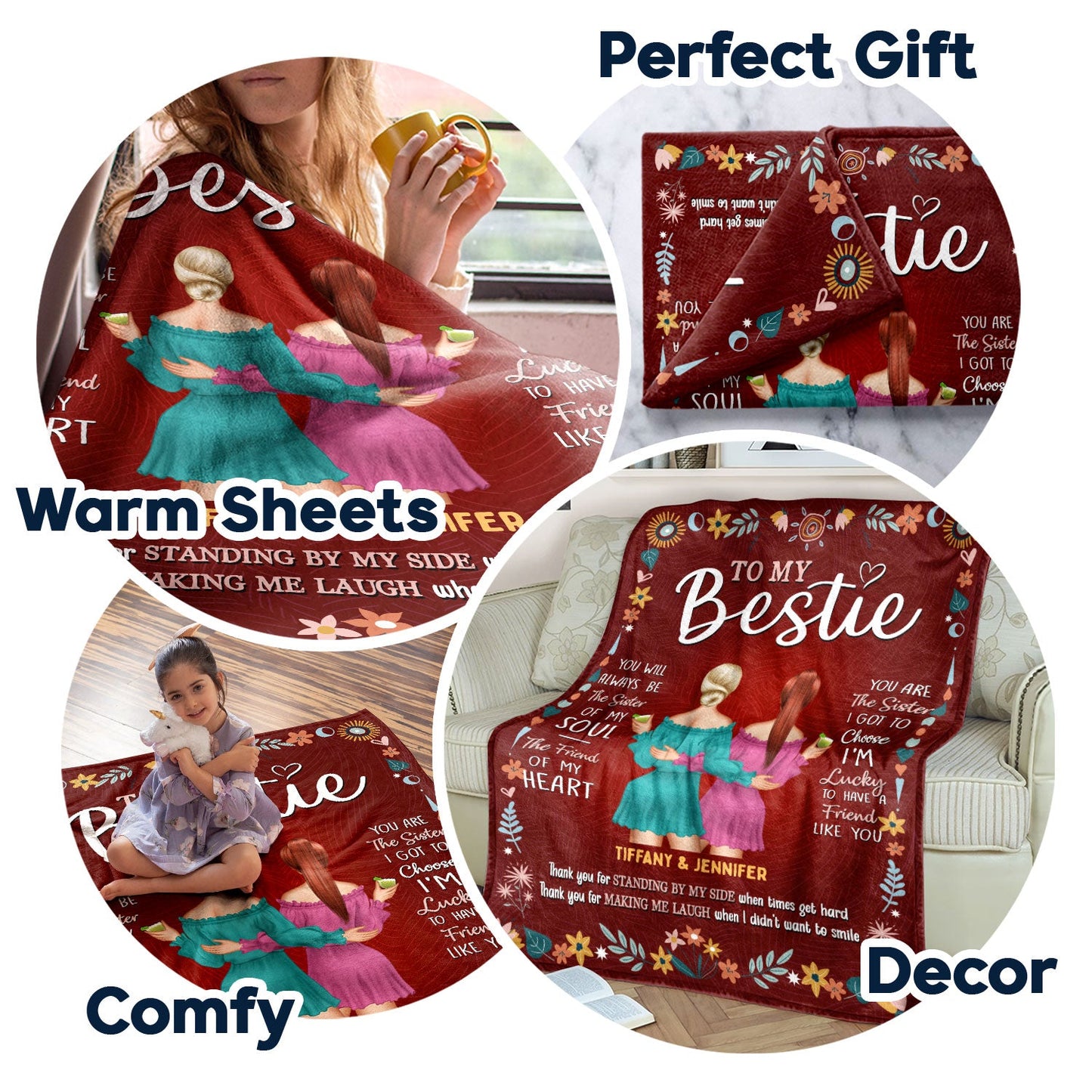 Custom "To My Bestie" Blanket - Heartfelt Gift for Best Friends & Sisters