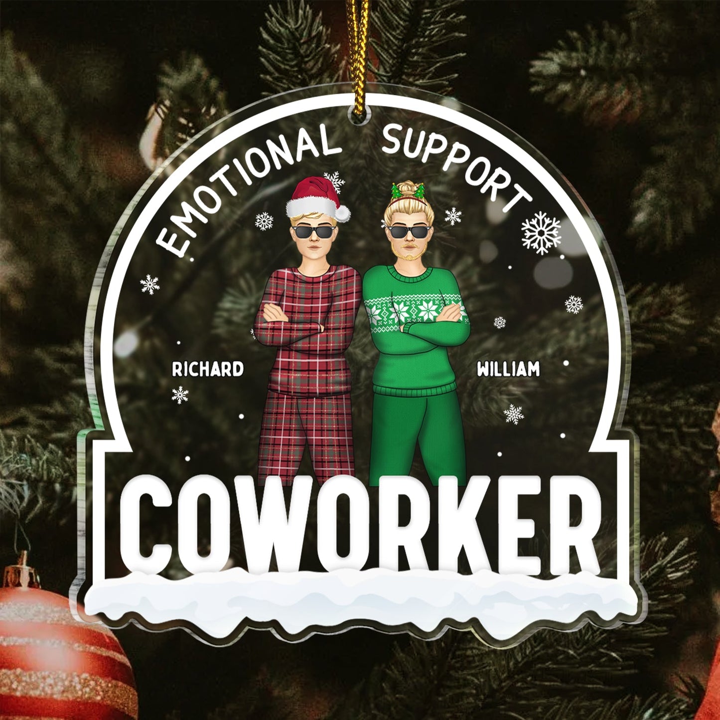 Personalized 'Emotional Support Coworker' Christmas Ornament for Colleagues