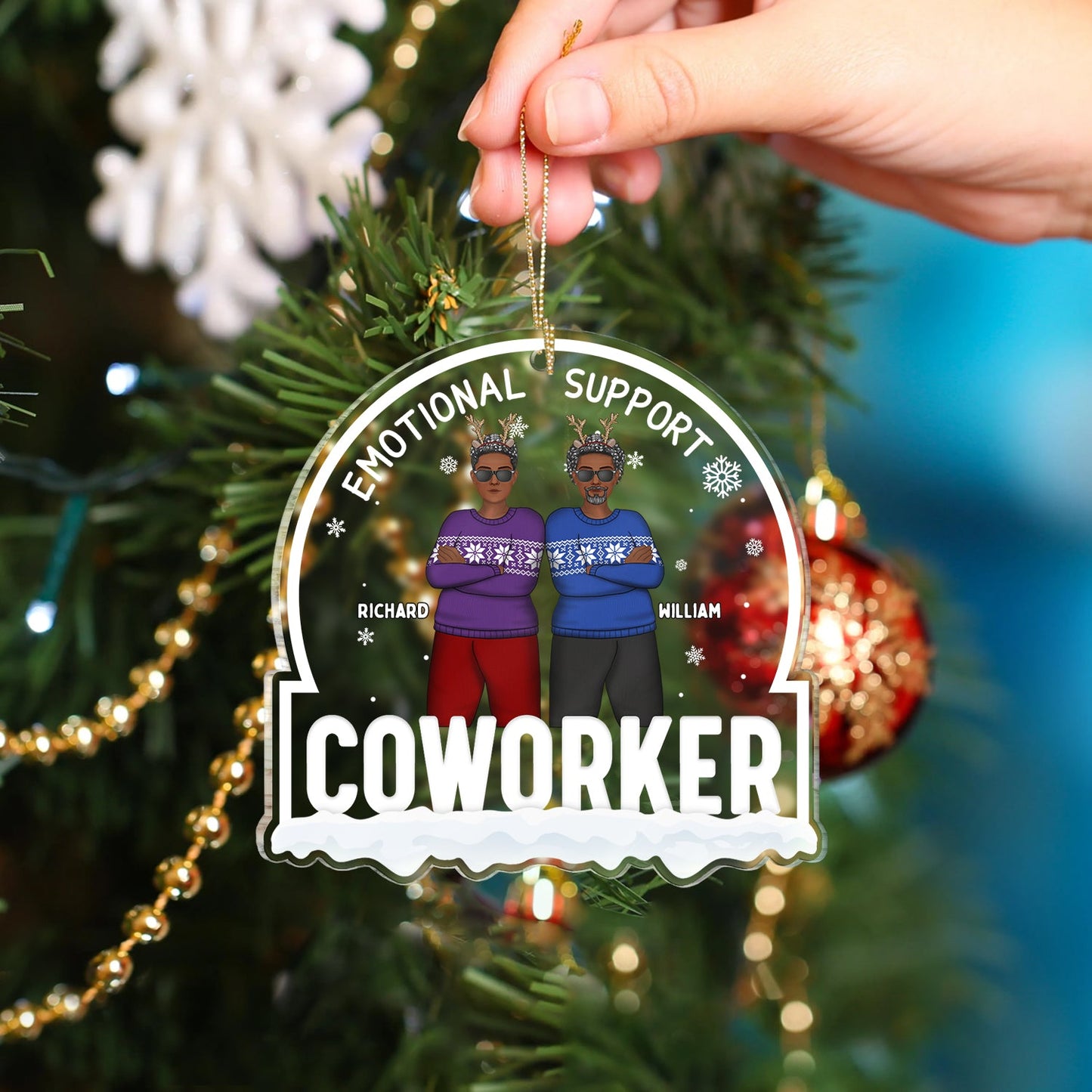 Personalized 'Emotional Support Coworker' Christmas Ornament for Colleagues