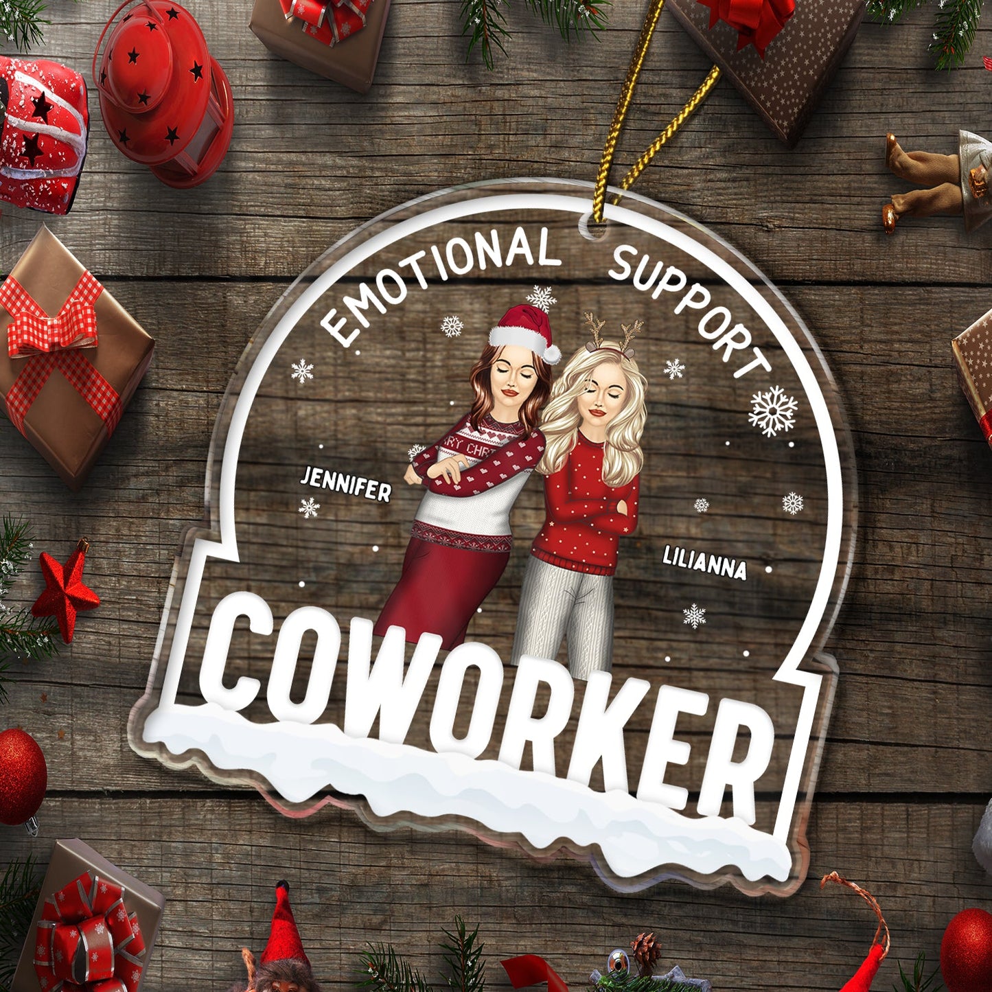 Personalized 'Emotional Support Coworker' Christmas Ornament for Colleagues