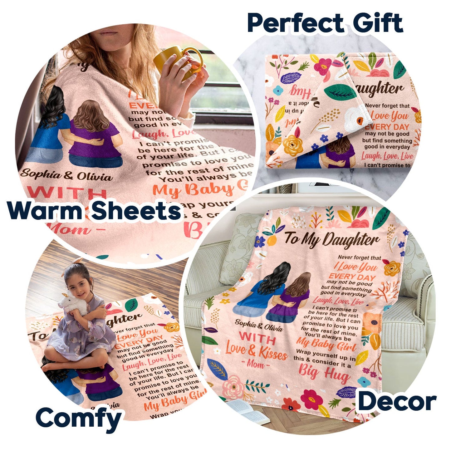 Personalized 'To My Daughter' Blanket - 'Big Hug' Gift from Mom - Fleece & Sherpa
