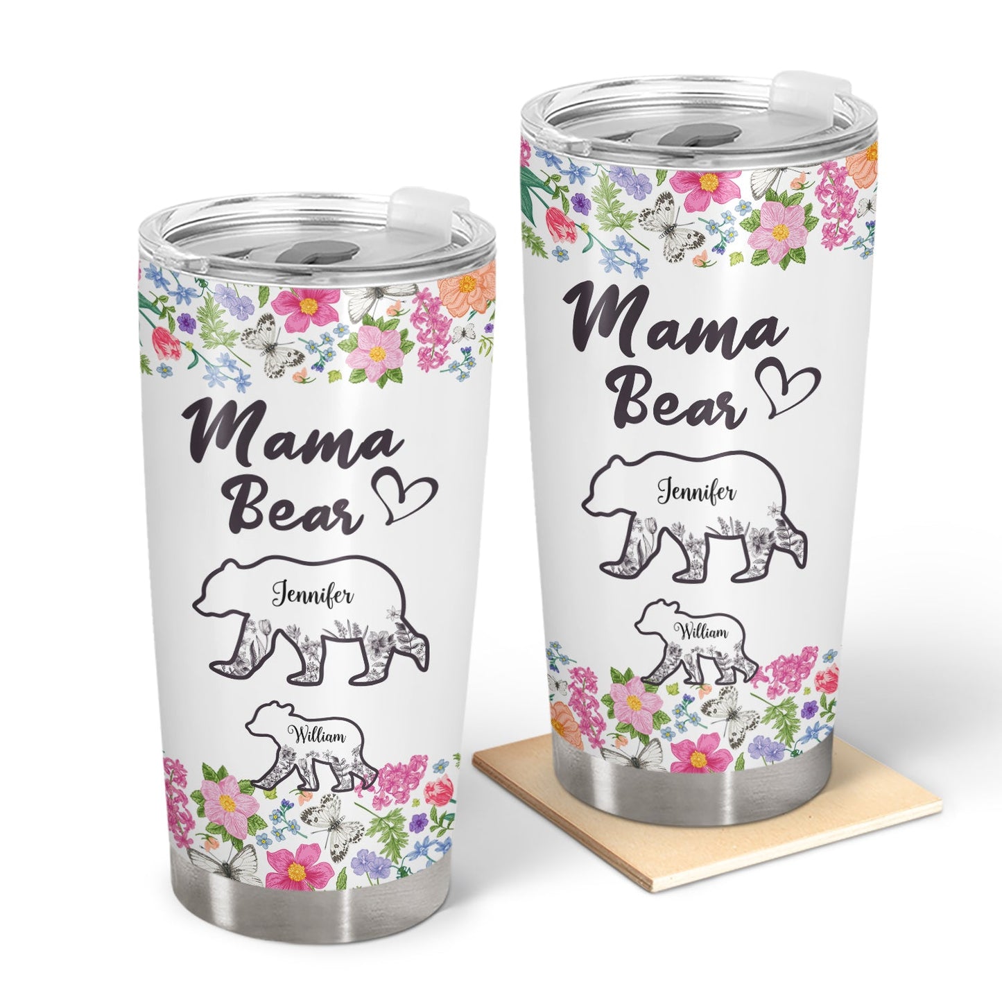 Personalized Floral Mama Bear Tumbler with Kids' Names - Gift for Mom