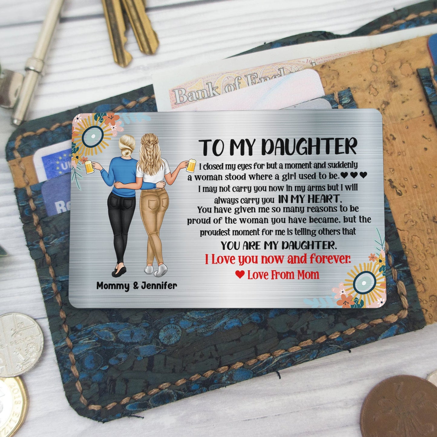 Heartfelt Personalized Daughter Wallet Card: 'Always In My Heart, Love From Mom'