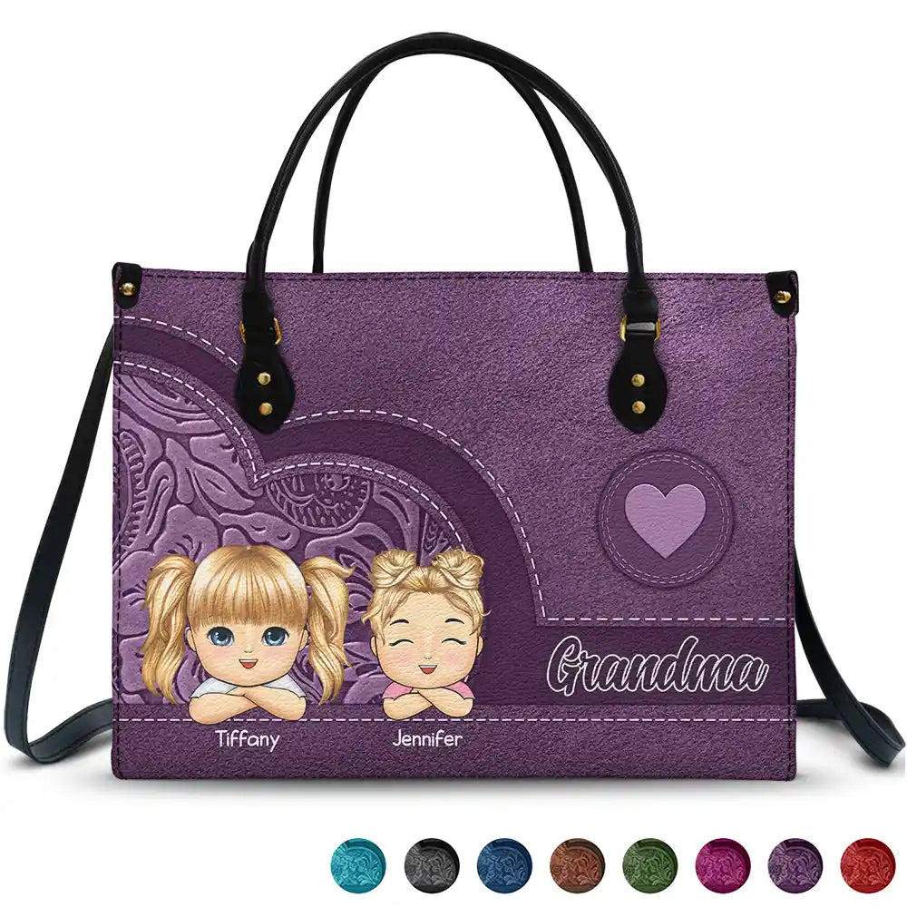 Personalized Grandma & Mom Leather Tote Bag with Custom Kids