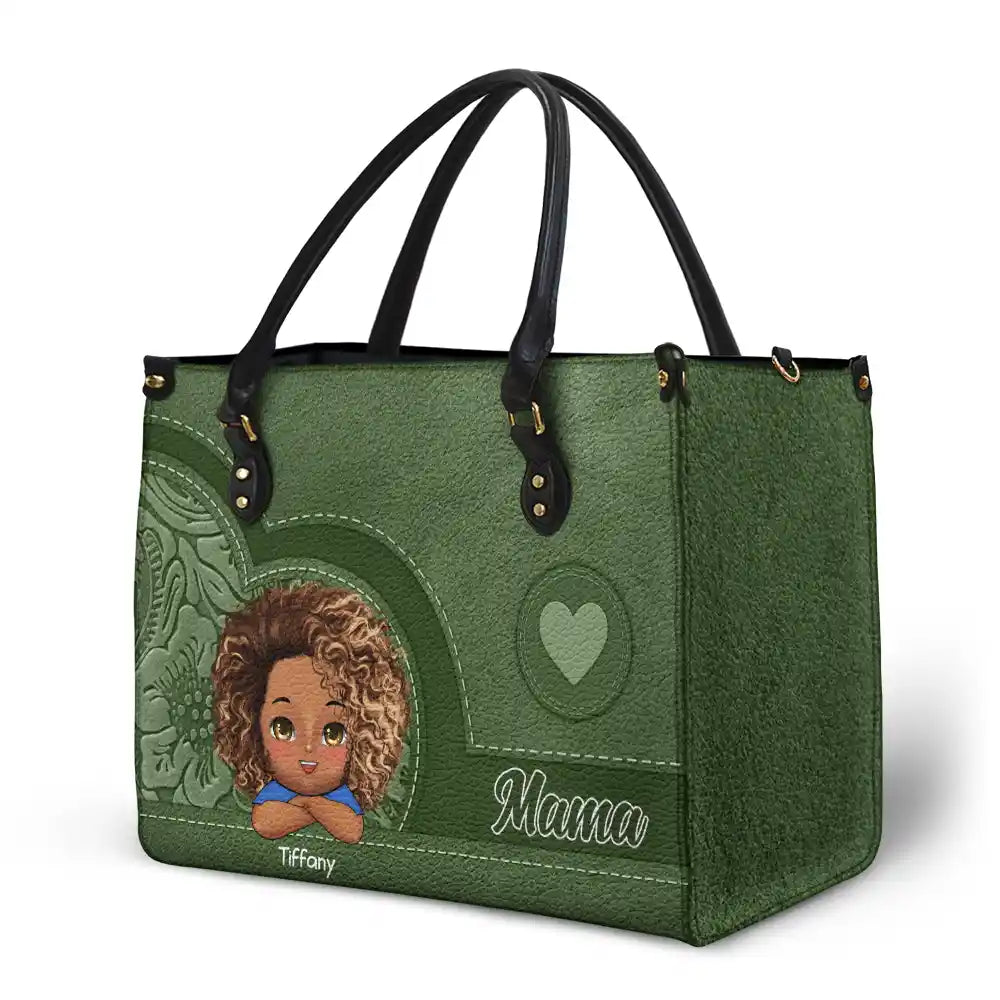 Personalized Grandma & Mom Leather Tote Bag with Custom Kids