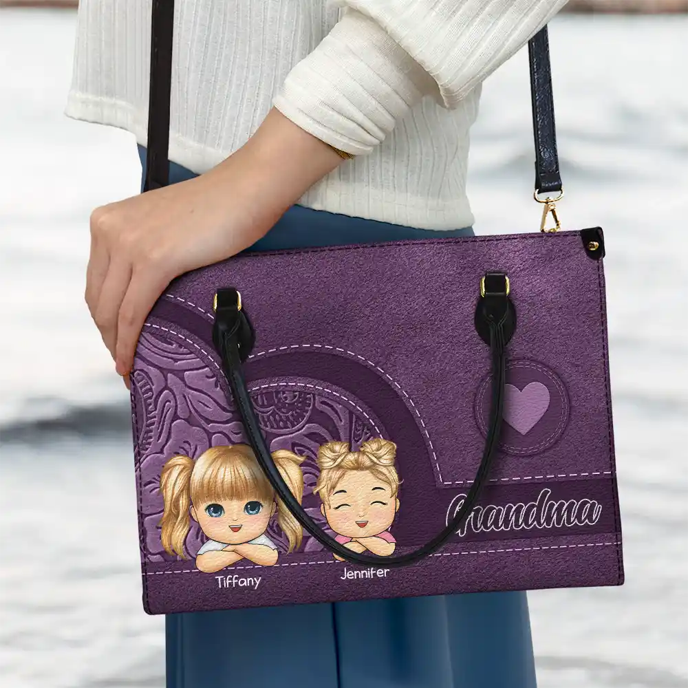 Personalized Grandma & Mom Leather Tote Bag with Custom Kids