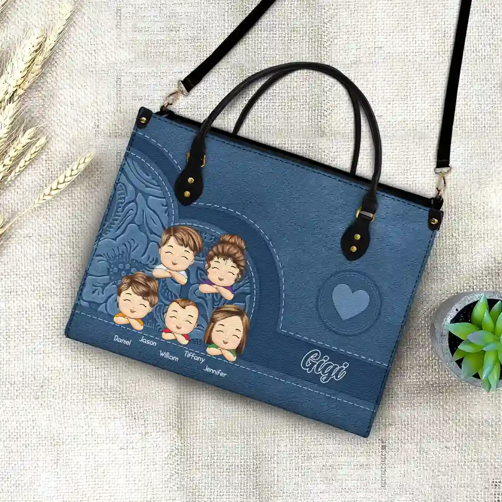 Personalized Grandma & Mom Leather Tote Bag with Custom Kids