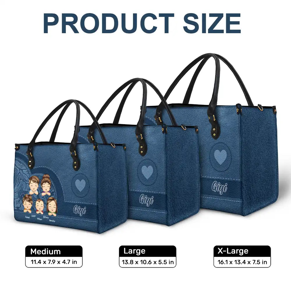 Personalized Grandma & Mom Leather Tote Bag with Custom Kids