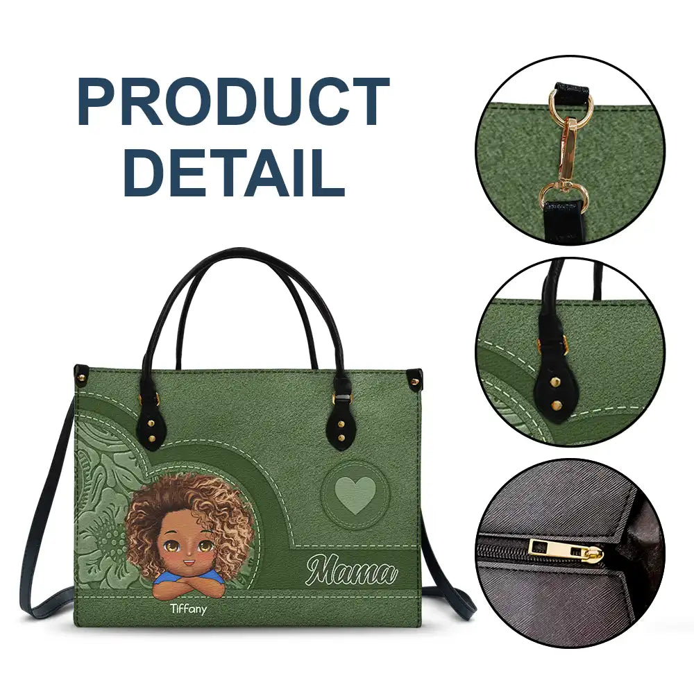 Personalized Grandma & Mom Leather Tote Bag with Custom Kids