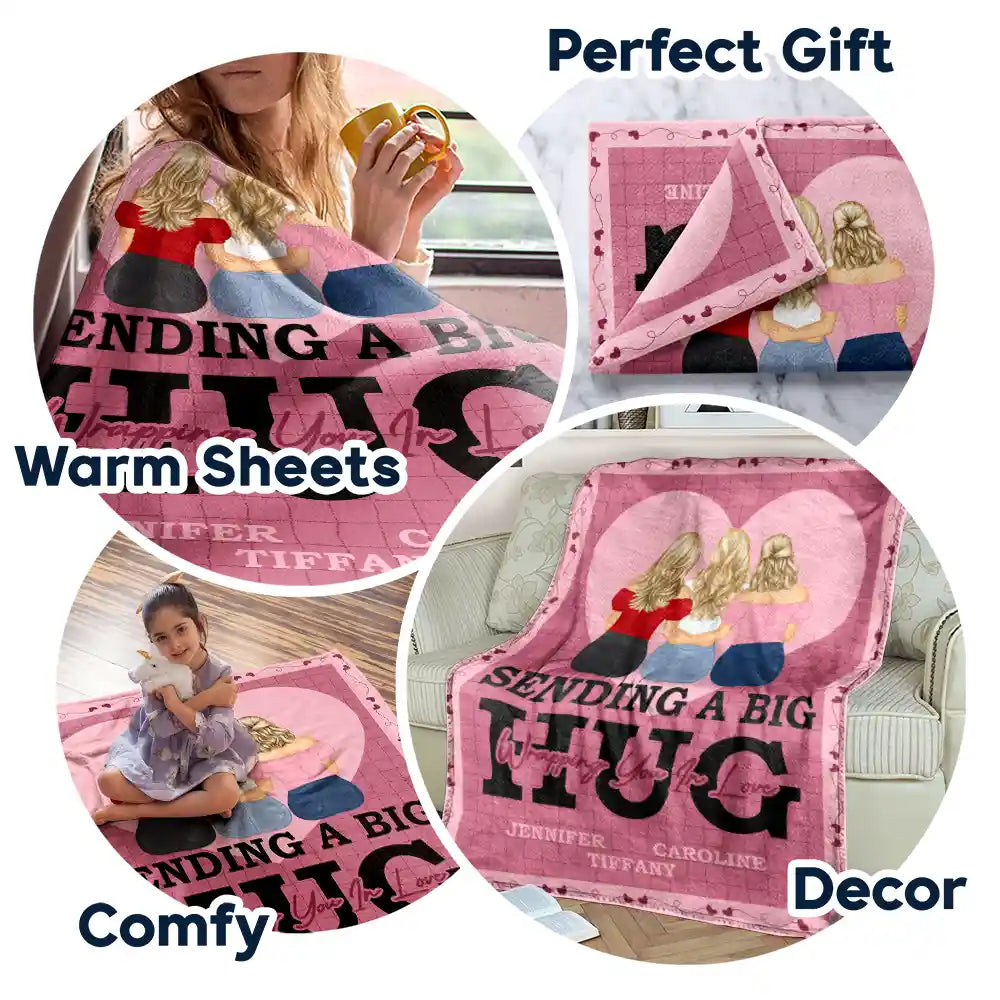 Gift For Bestie, Gift For Sisters - Sending A Big Hug - Personalized Fleece Blanket, Sherpa Blanket