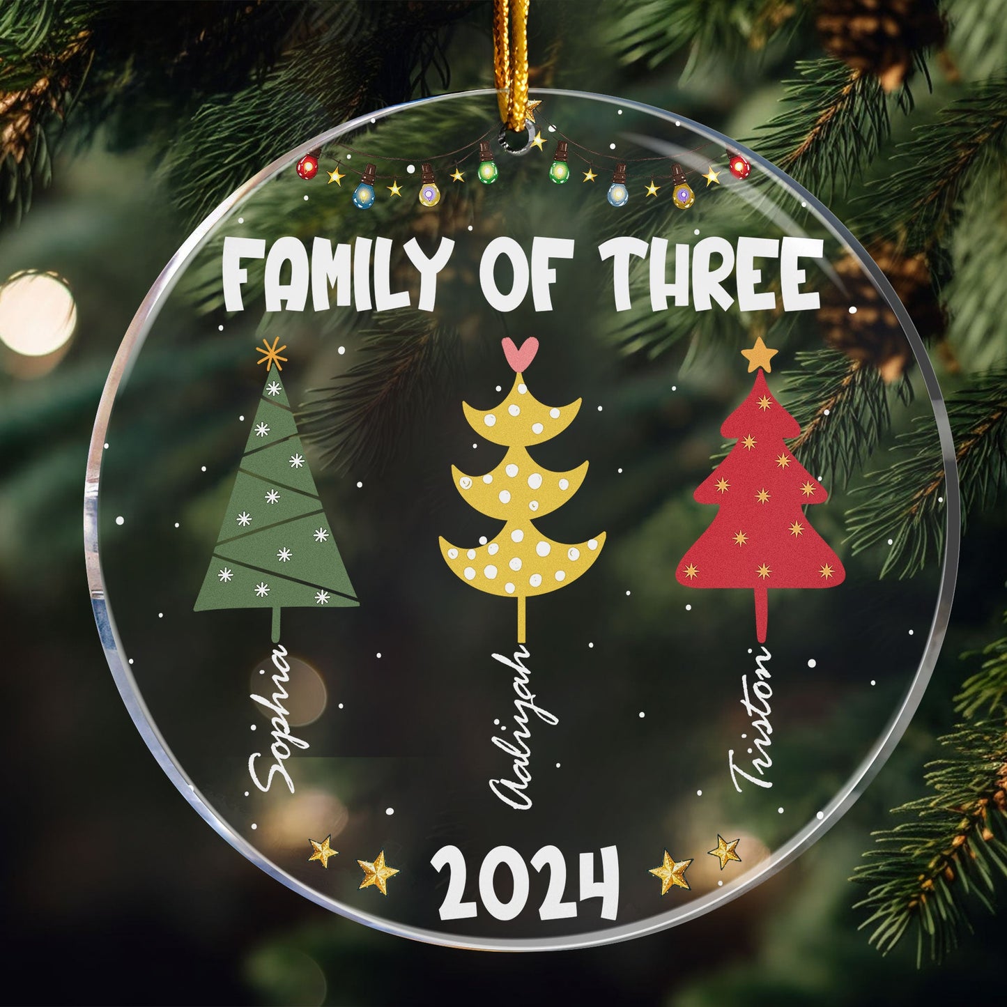 Personalized 'Family of Three' Christmas Acrylic Ornament 2024 Keepsake