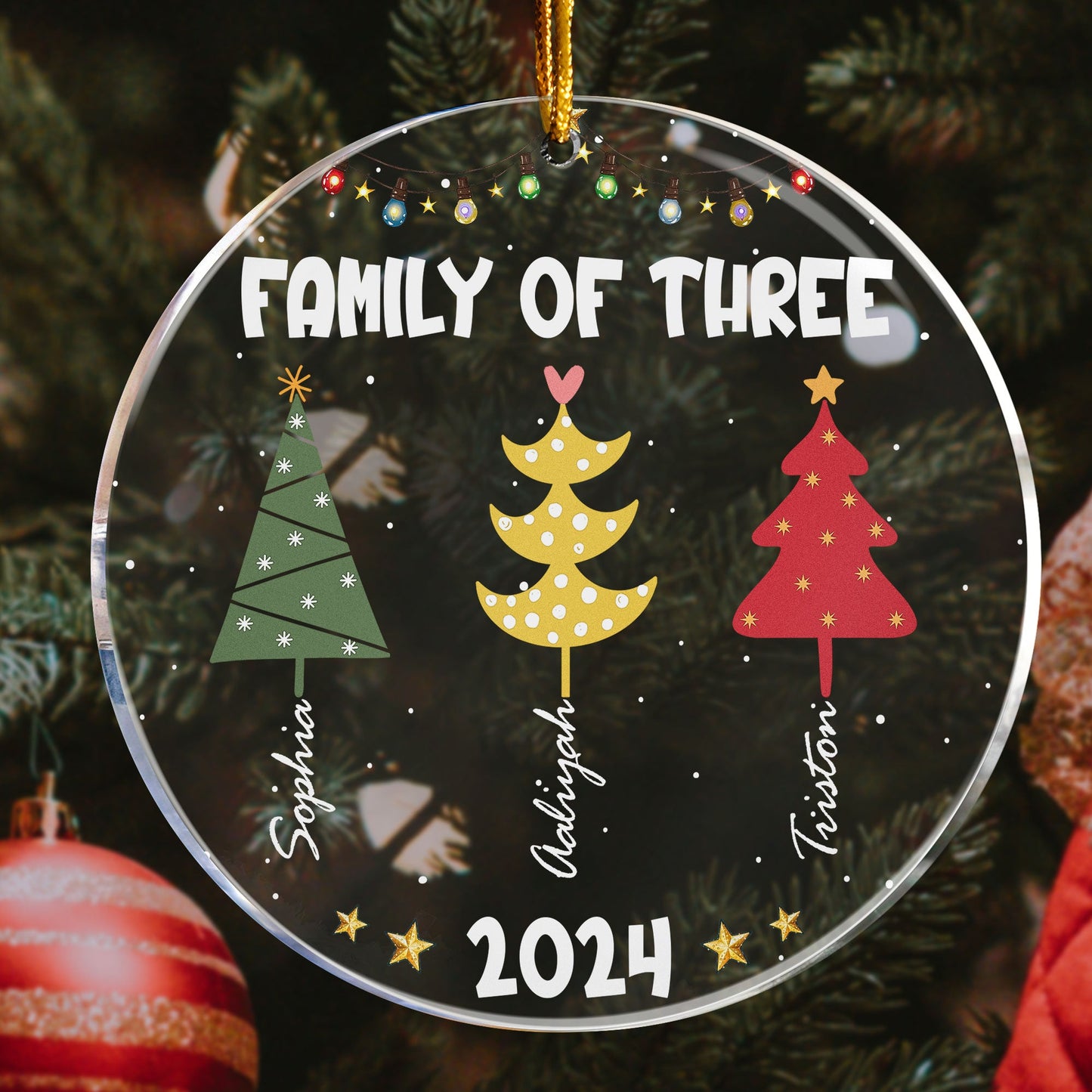 Personalized 'Family of Three' Christmas Acrylic Ornament 2024 Keepsake