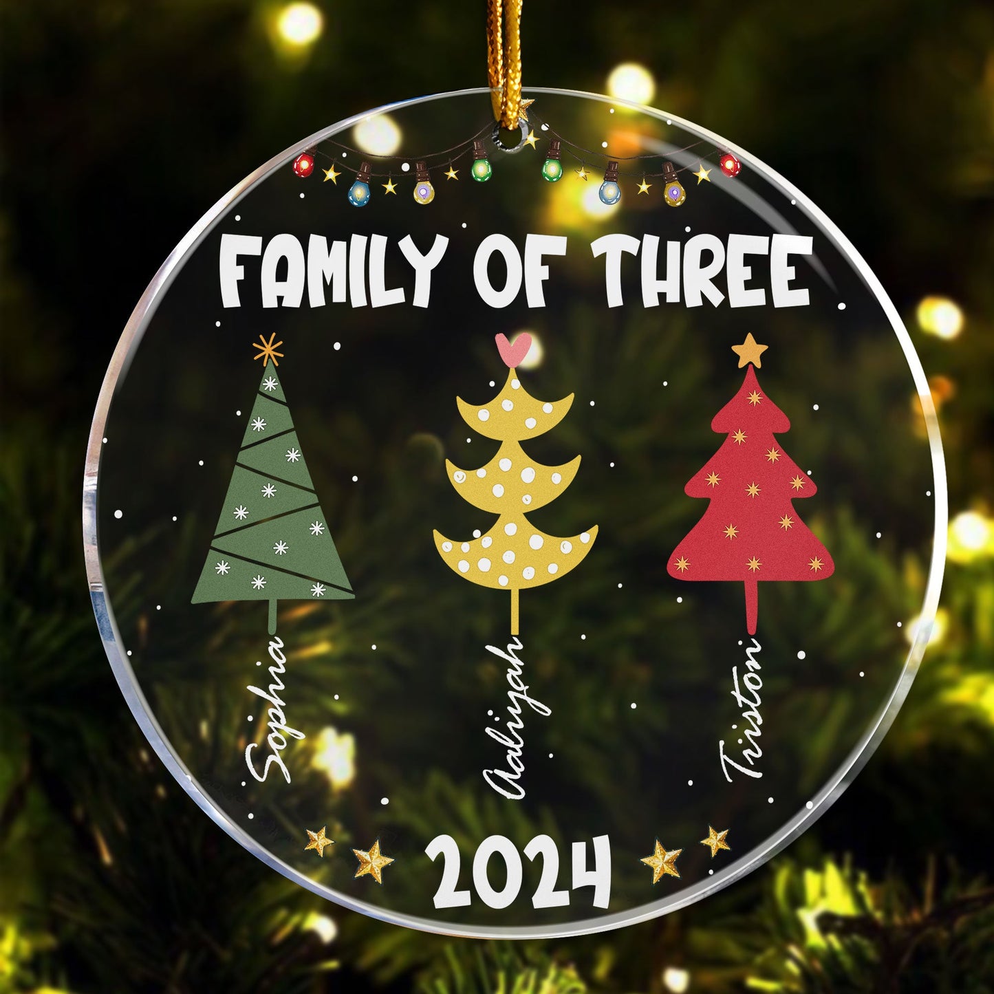 Personalized 'Family of Three' Christmas Acrylic Ornament 2024 Keepsake
