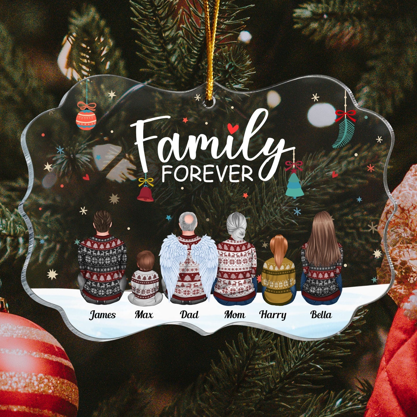Personalized "Family FOREVER" Christmas Ornament - Custom Family Keepsake Gift