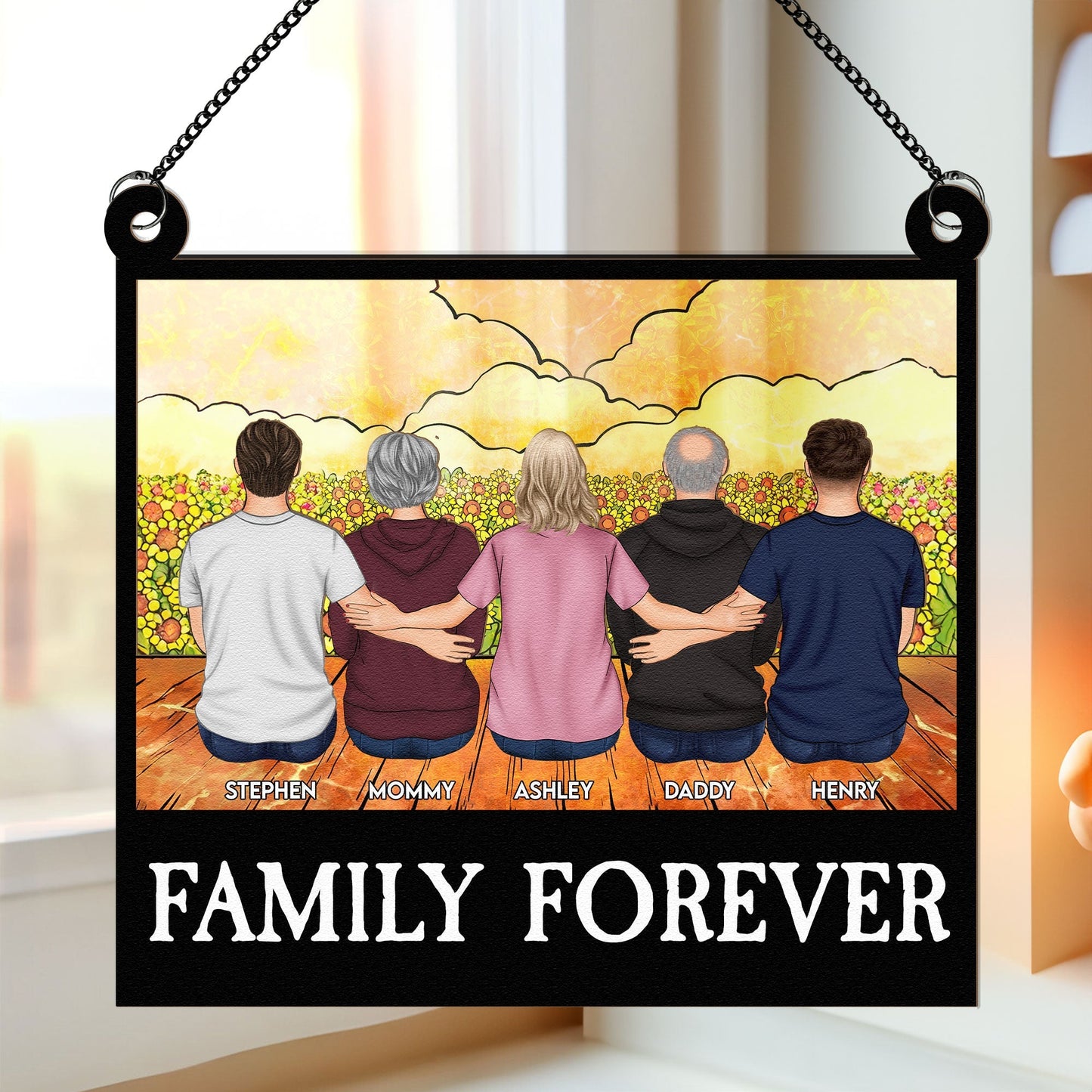 Custom 'Family Forever' Window Suncatcher Ornament - Personalized Family Gift