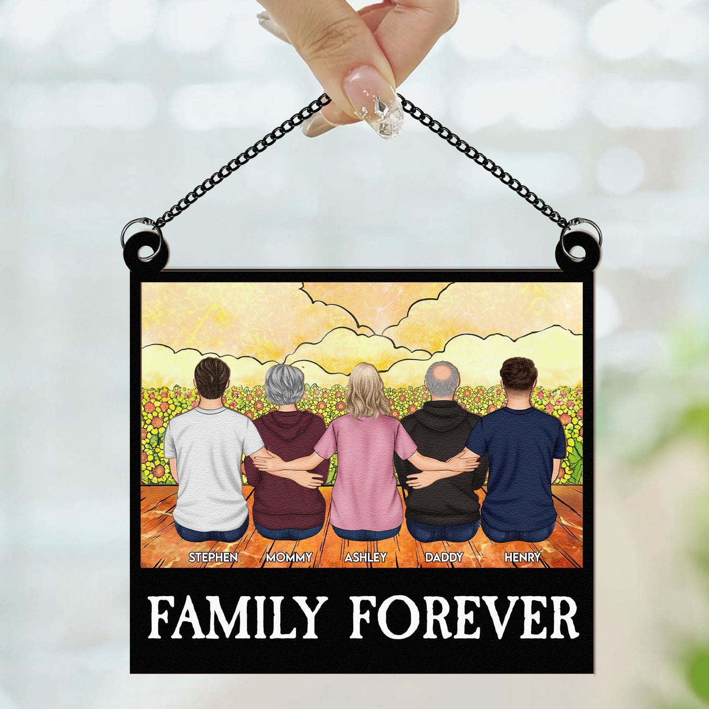Custom 'Family Forever' Window Suncatcher Ornament - Personalized Family Gift