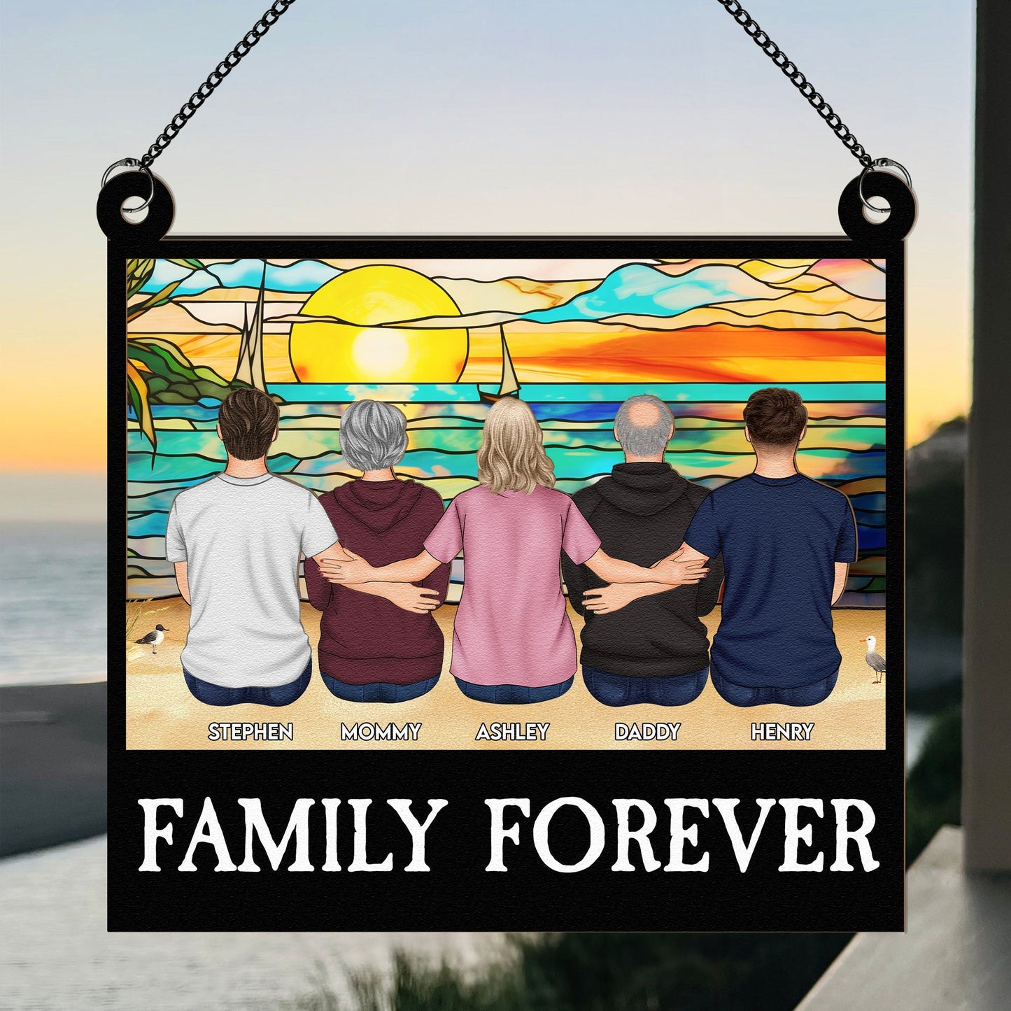 Custom 'Family Forever' Window Suncatcher Ornament - Personalized Family Gift