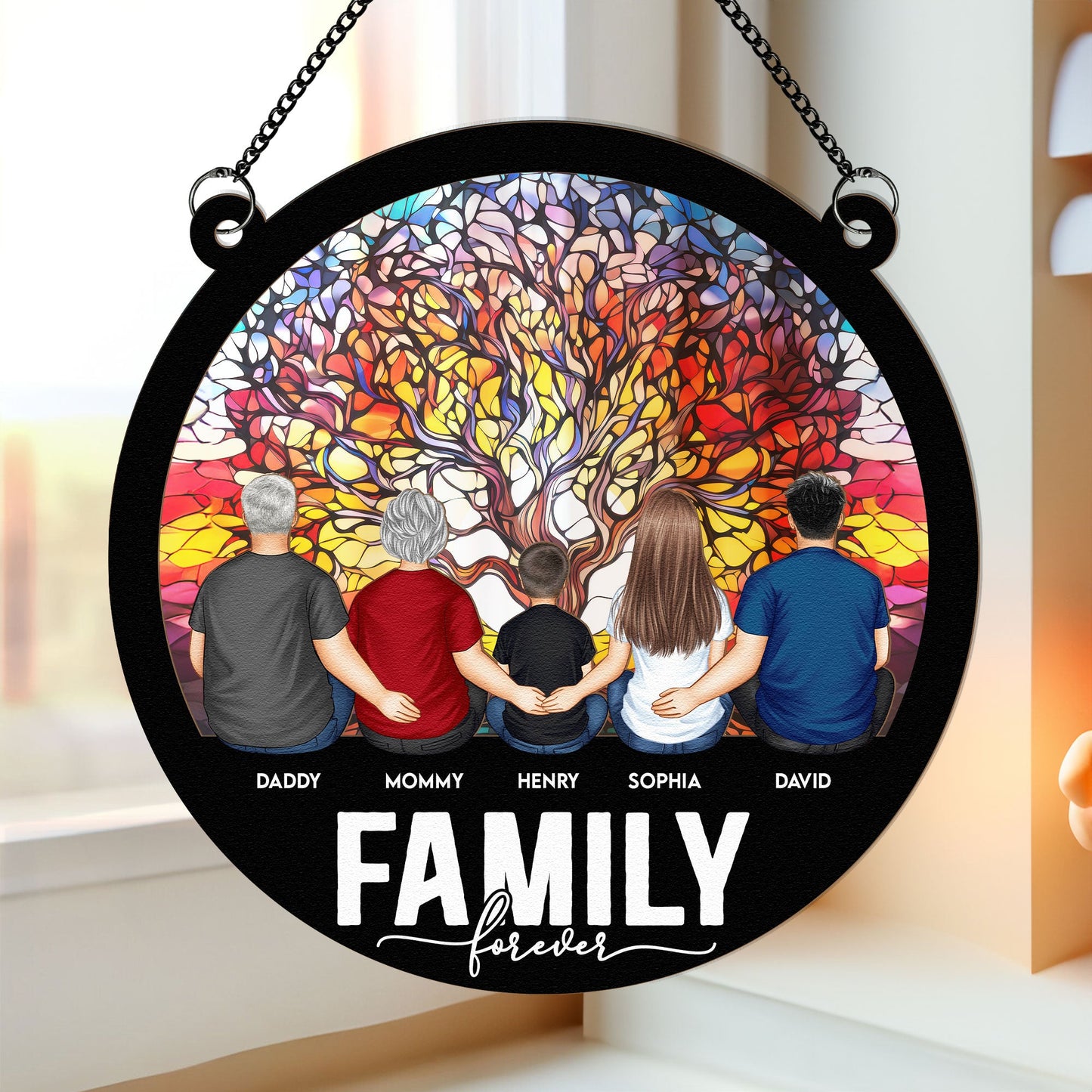 Custom 'Family Forever' Suncatcher: Personalized Family Tree Window Ornament