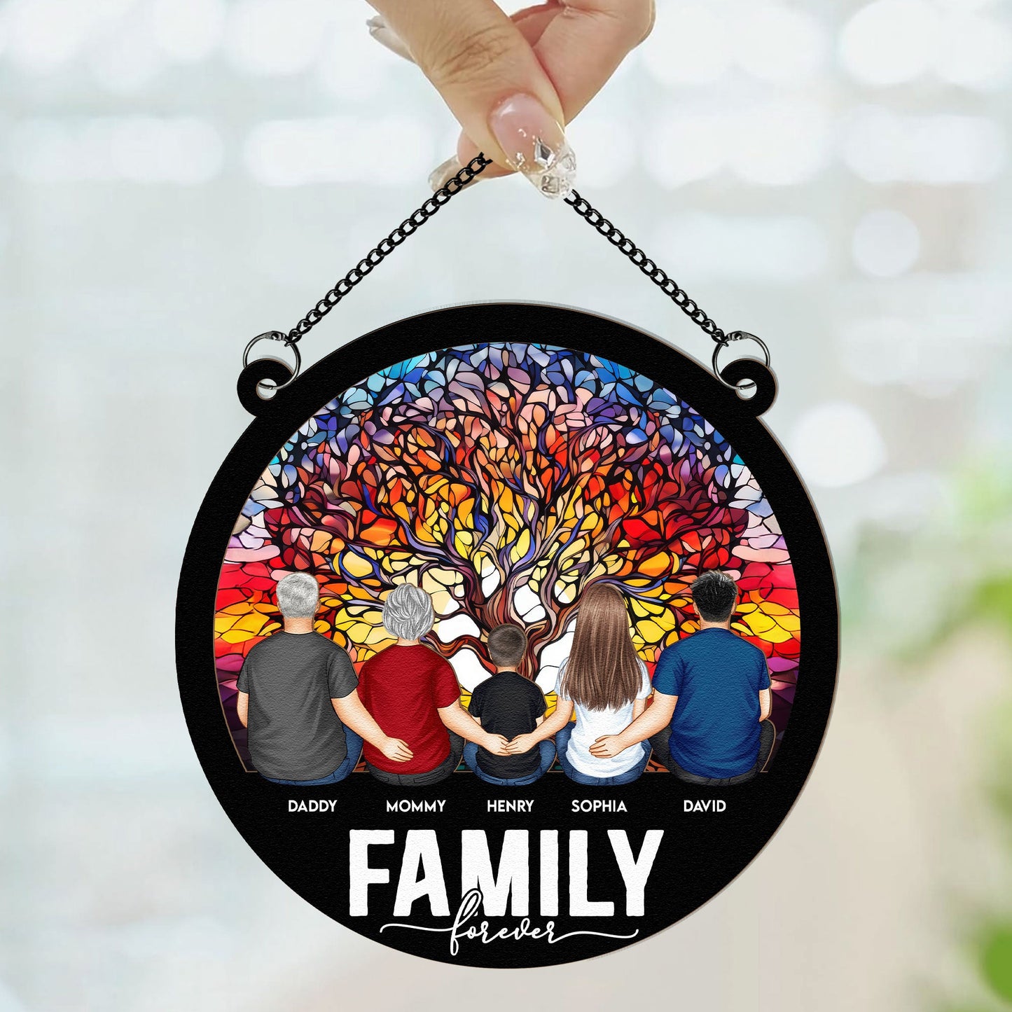 Custom 'Family Forever' Suncatcher: Personalized Family Tree Window Ornament