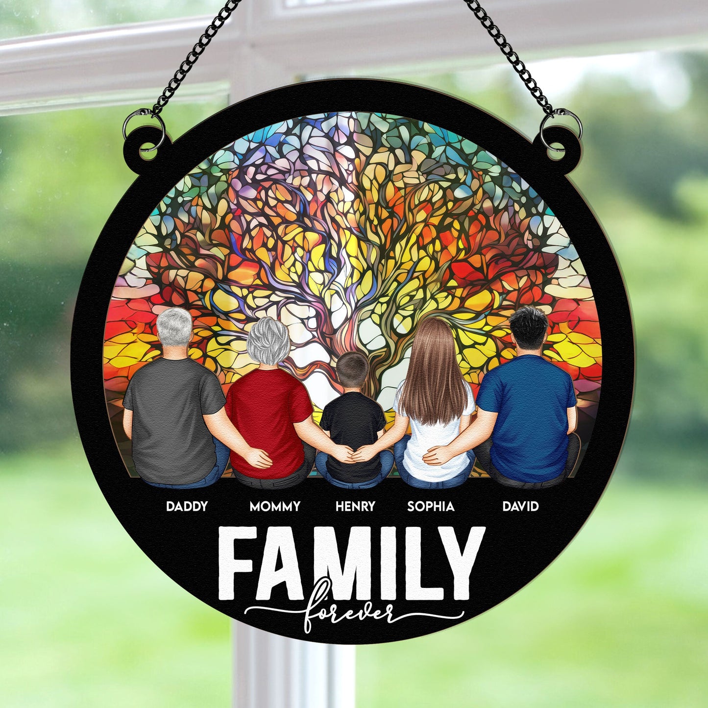 Custom 'Family Forever' Suncatcher: Personalized Family Tree Window Ornament