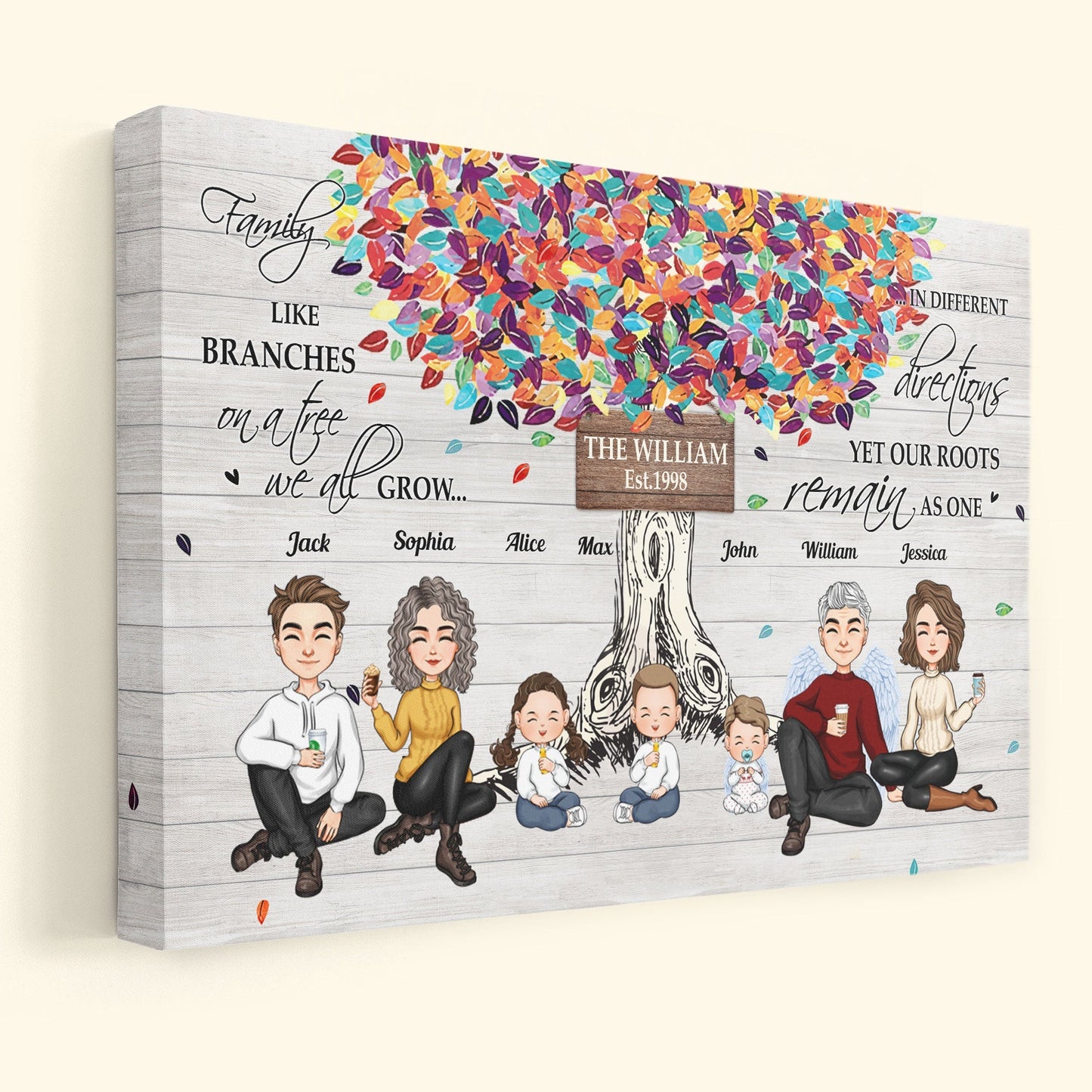 Heartfelt Family Tree Canvas: Custom 'Branches, Roots As One' Wall Art