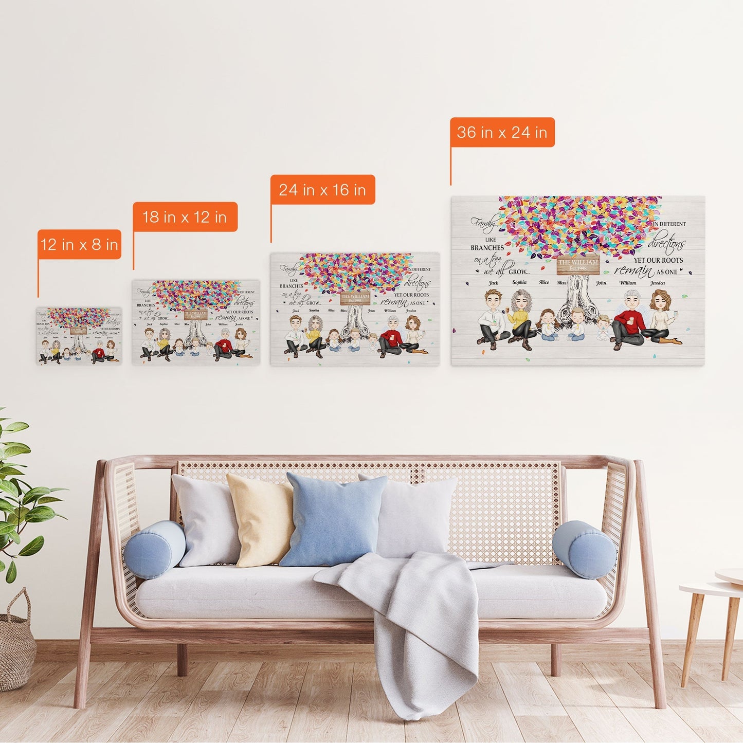 Heartfelt Family Tree Canvas: Custom 'Branches, Roots As One' Wall Art