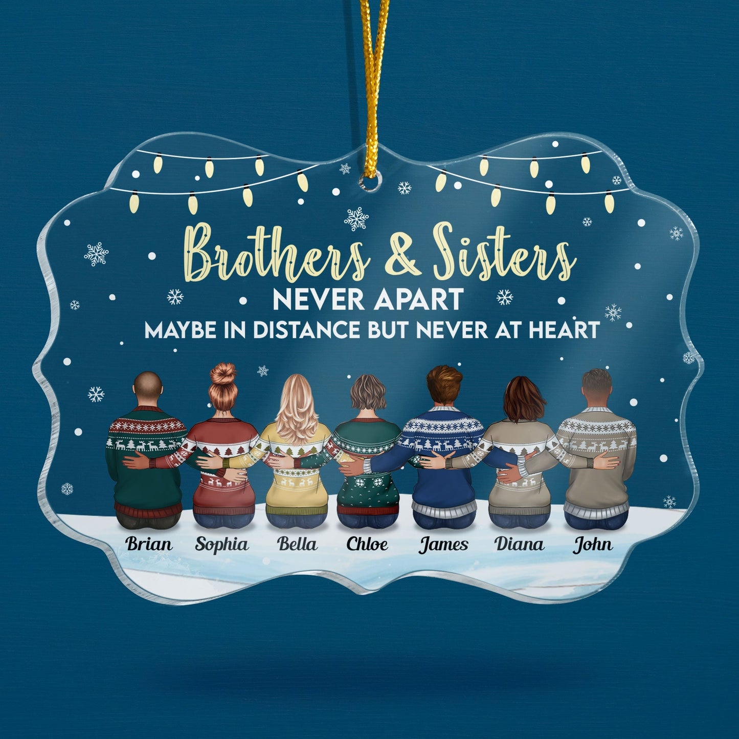 Personalized Brothers & Sisters Ornament: 'Never Apart, Never At Heart' Christmas Gift